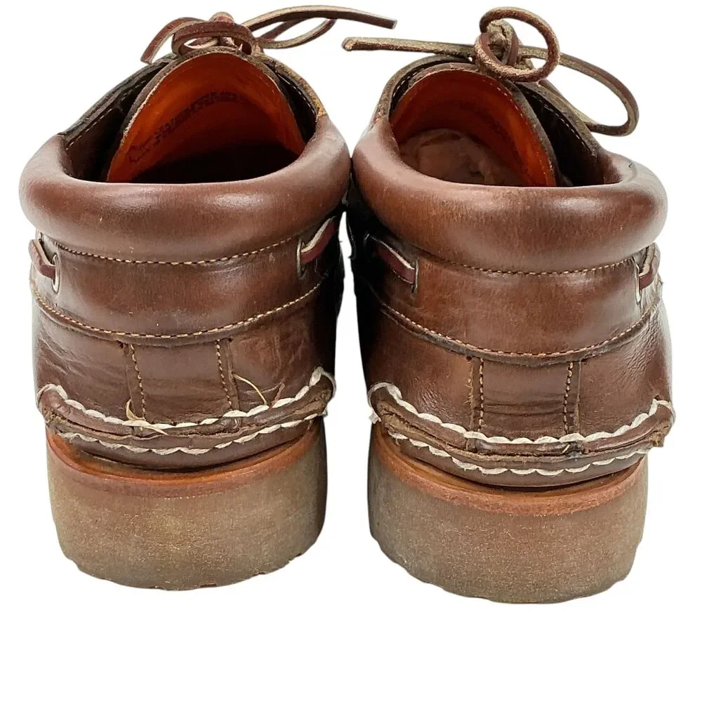Timberland 3-Eye Lug Boat Shoes Brown Full Grain Leather Mens Size 11 M Handsewn